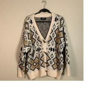 Cider Cream and Brown Geometric Cardigan